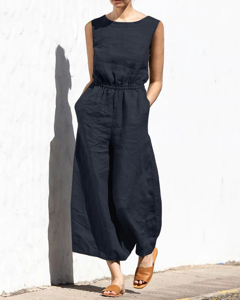 Linda - Mouwloze Jumpsuit Met Wijde Pijpen En Trendy Design