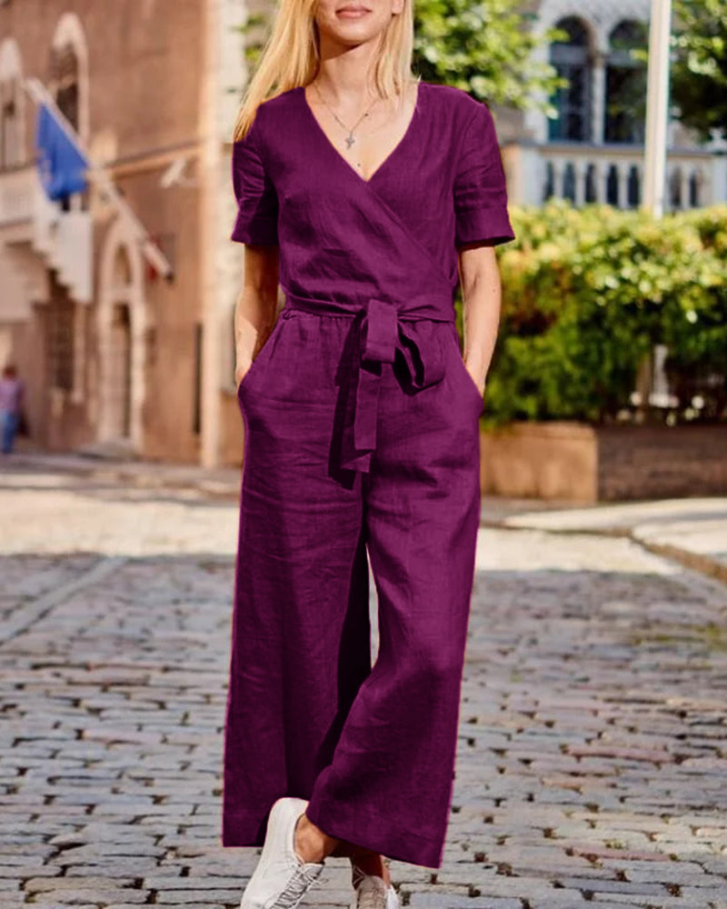 Linda - Jumpsuit Met Riem En Korte Mouwen