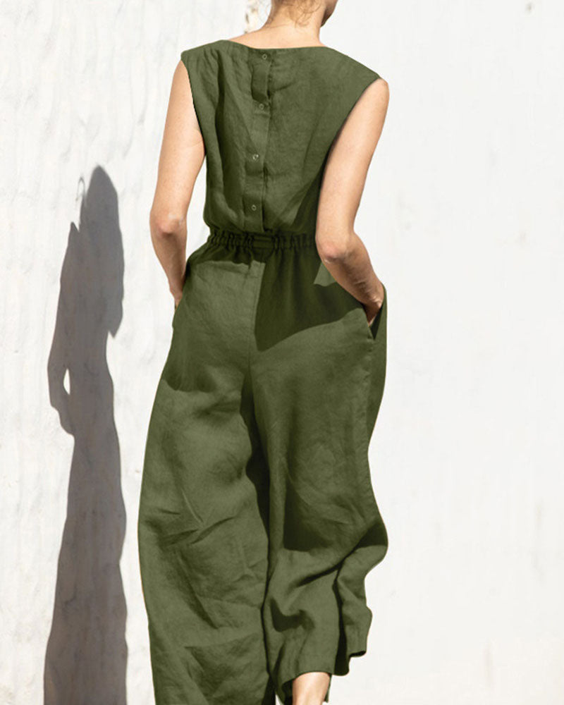 Linda - Mouwloze Jumpsuit Met Wijde Pijpen En Trendy Design