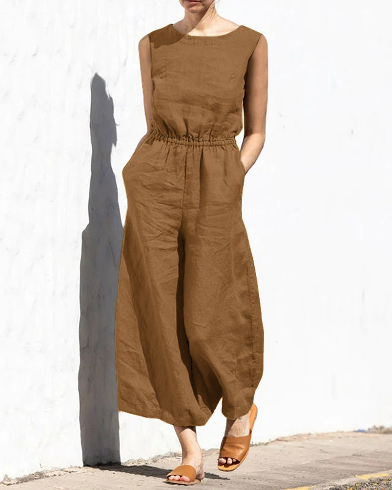 Linda - Mouwloze Jumpsuit Met Wijde Pijpen En Trendy Design