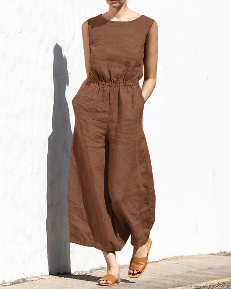 Linda - Mouwloze Jumpsuit Met Wijde Pijpen En Trendy Design