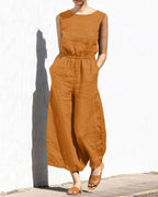 Linda - Mouwloze Jumpsuit Met Wijde Pijpen En Trendy Design