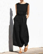 Linda - Mouwloze Jumpsuit Met Wijde Pijpen En Trendy Design