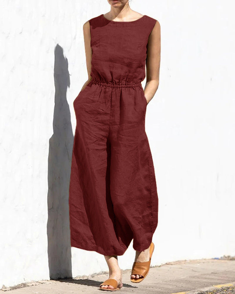 Linda - Mouwloze Jumpsuit Met Wijde Pijpen En Trendy Design