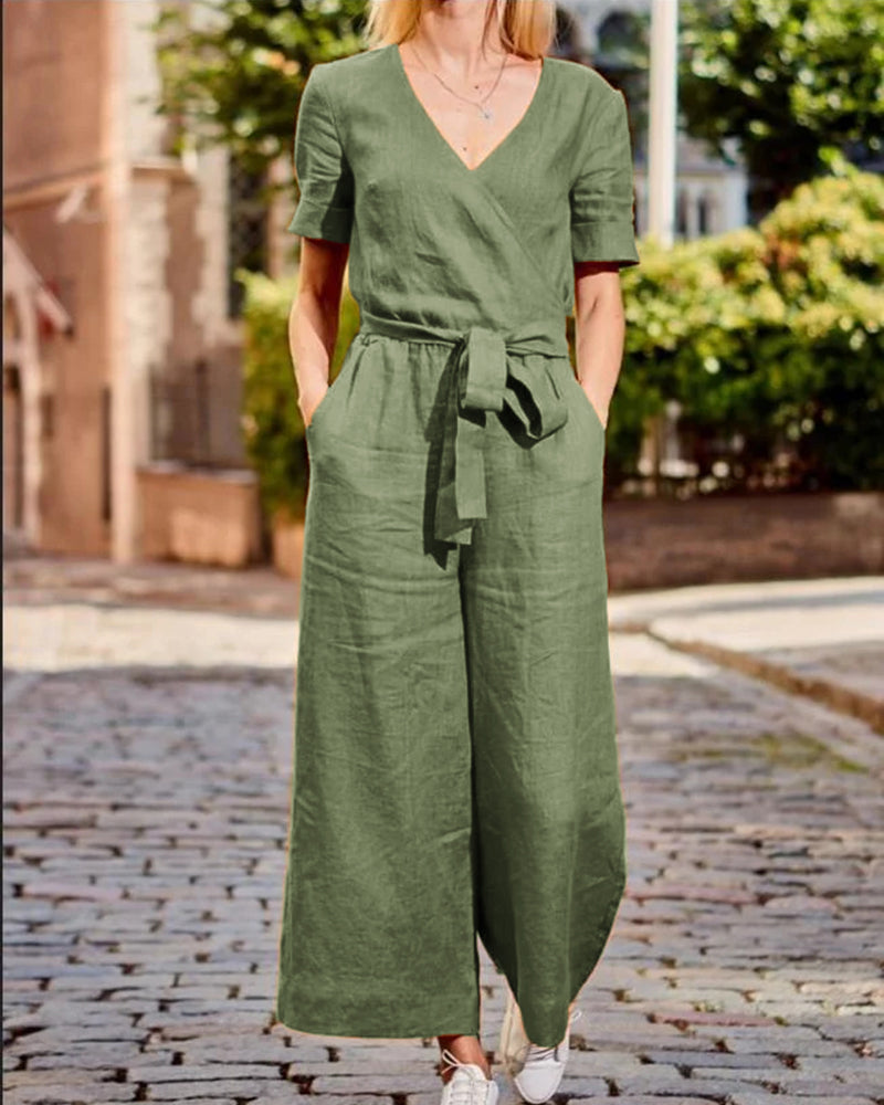 Linda - Jumpsuit Met Riem En Korte Mouwen