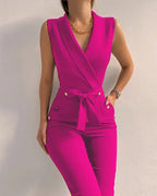 Linda - Mouwloze Jumpsuit Met V-Hals En Vetersluiting