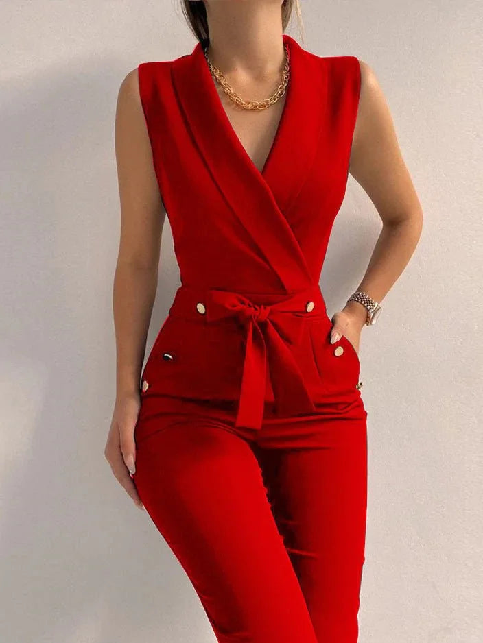 Linda - Mouwloze Jumpsuit Met V-Hals En Vetersluiting