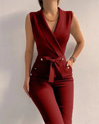 Linda - Mouwloze Jumpsuit Met V-Hals En Vetersluiting