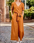 Linda - Jumpsuit Met Riem En Korte Mouwen