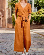 Linda - Jumpsuit Met Riem En Korte Mouwen