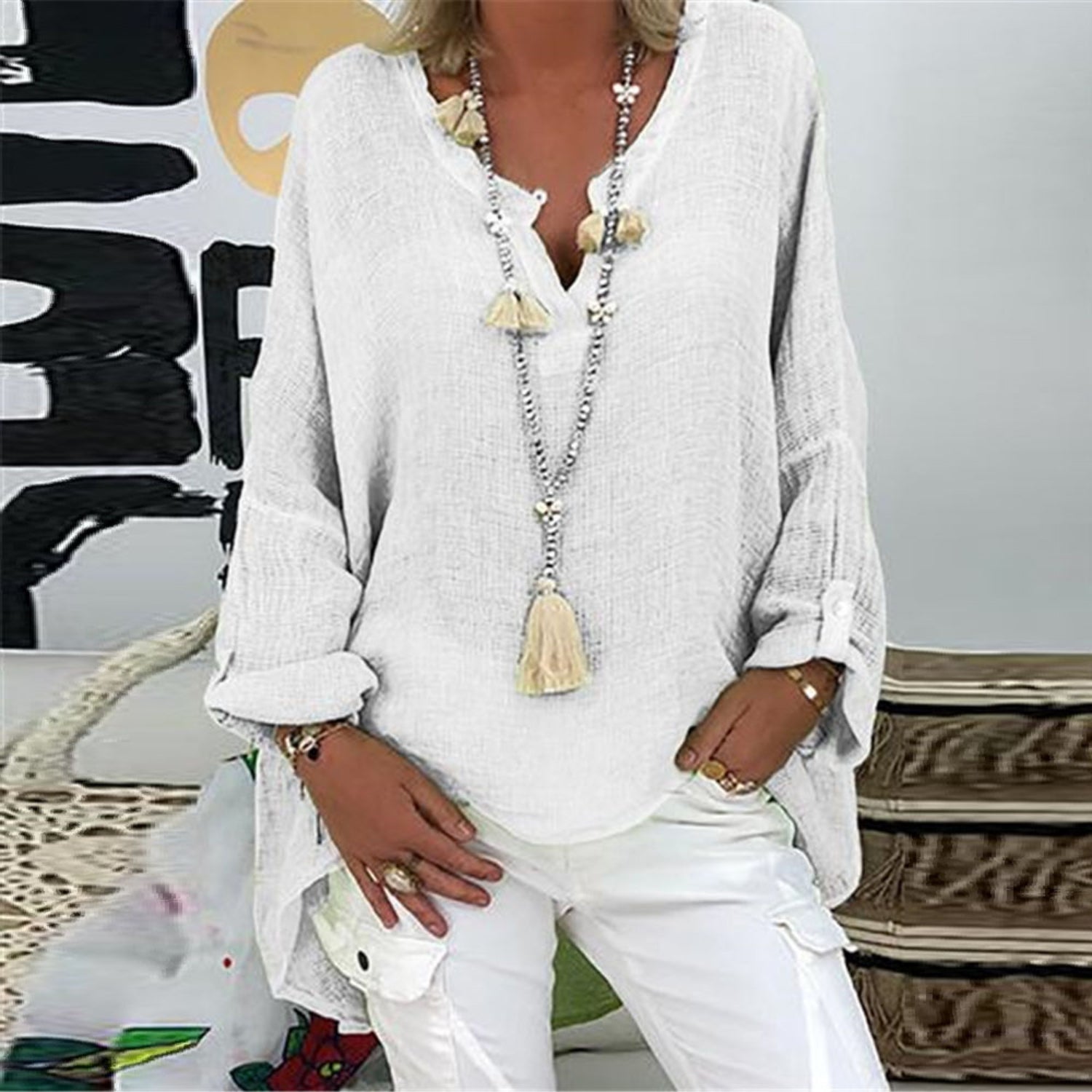 Monique - Stijlvolle Linnen Blouse Dames