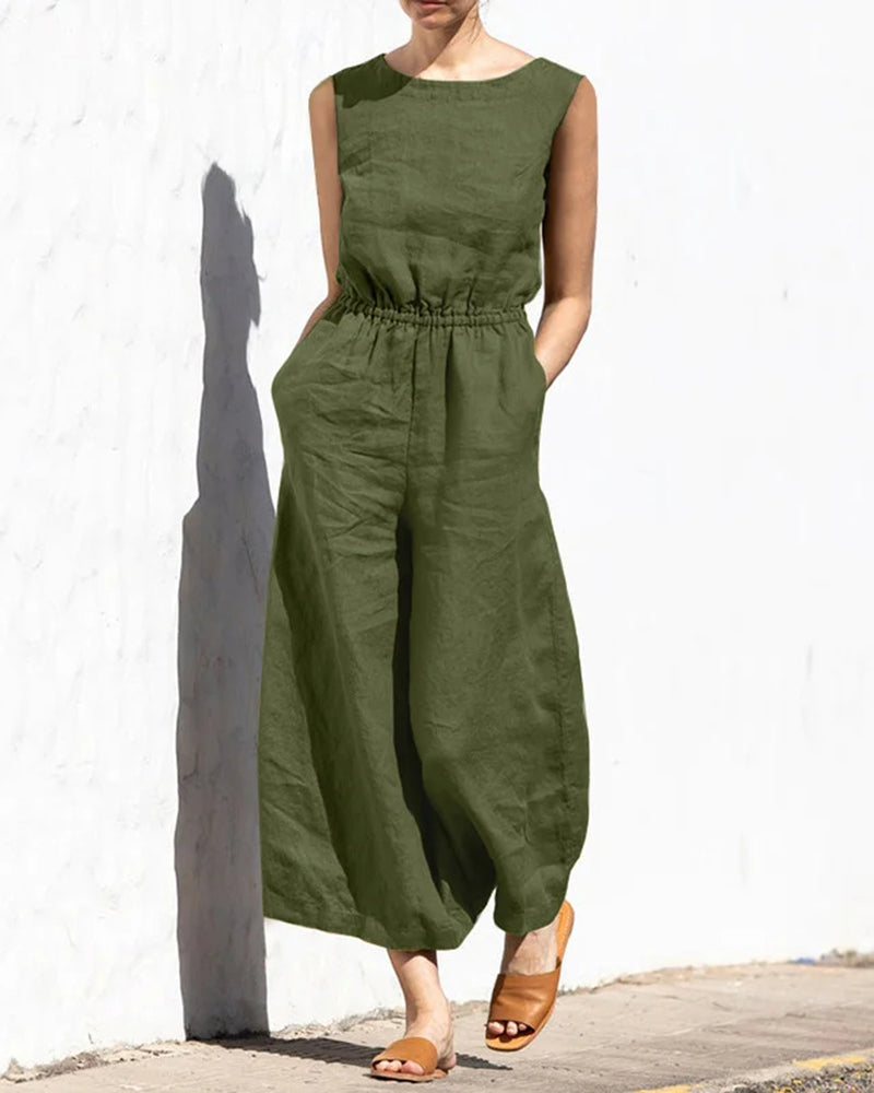Linda - Mouwloze Jumpsuit Met Wijde Pijpen En Trendy Design